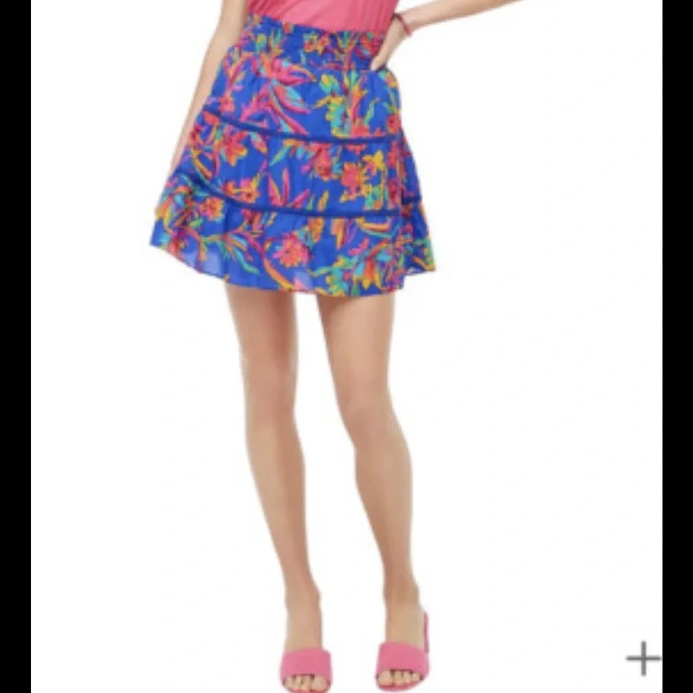 J Crew Smocked Tiered Mini Skirt Floral Summer Party Pull On Lined Vacation